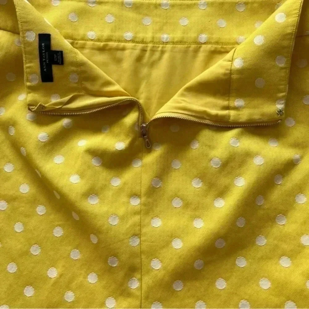 Ann Taylor Women Yellow Casual polka dot mini Skirt Size 12 Petites